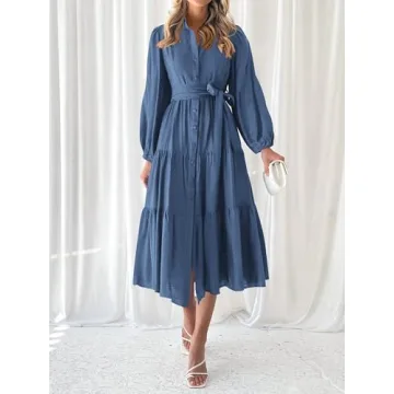 Stylish MASCOMODA Women's Long Sleeve Fall Midi Dress