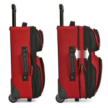 U.S. Traveler Lightweight Softside Suitcase, Rolling 20" Carry On Luggage, Red, Set