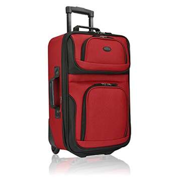 U.S. Traveler Lightweight Softside Suitcase, Rolling 20" Carry On Luggage, Red, Set