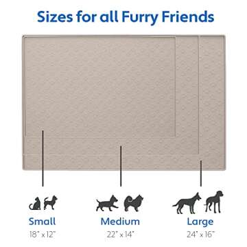 MIGHTY MONKEY 100% Waterproof Dog Food Mat, Raised Edges Silicone Pet Feeding Placemat for Cat, Dogs, Pet Bowls, High Lipped Tray Prevents Water Spills, Food on Floor, Dishwasher Safe, 18x12, Beige