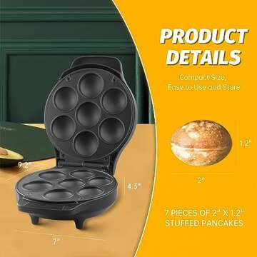 FineMade Mini Stuffed Pancakes Maker, Electric Ebleskiver Poffertjes Maker Pan, Danish Pancakes Maker, Cake Pop Maker, Bake 7x 2'' Ebelskivers without any Flipping operation