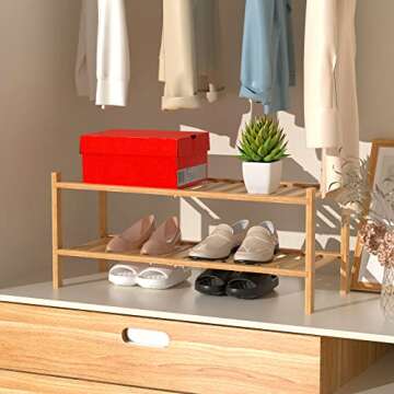 RONGJIA 2 Tier Bamboo Shoe Rack for Closet Free Standing Wood Shoe Shelf Storage Organizer for Entry...