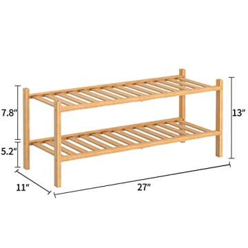 RONGJIA 2 Tier Bamboo Shoe Rack for Closet Free Standing Wood Shoe Shelf Storage Organizer for Entryway Small Space Stackable, Natural