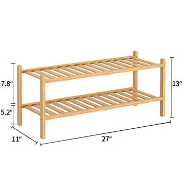 RONGJIA 2 Tier Bamboo Shoe Rack for Closet Free Standing Wood Shoe Shelf Storage Organizer for Entryway Small Space Stackable, Natural