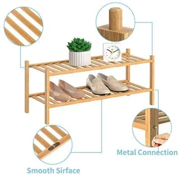 RONGJIA 2 Tier Bamboo Shoe Rack for Closet Free Standing Wood Shoe Shelf Storage Organizer for Entryway Small Space Stackable, Natural