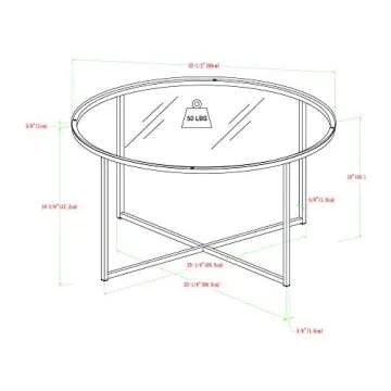 Walker Edison Cora Modern Round Faux Glass Top Coffee Table with X Base, 36 Inch, Glass and Gold