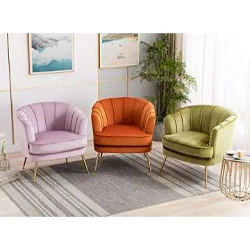 Artechworks Modern Velvet Barrel Chair Accent Armchair with Golden Legs for Living Room Bedroom Home Office, Channel Tufted Back Club Chair, Grass Green