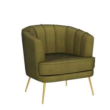Artechworks Modern Velvet Barrel Chair Accent Armchair with Golden Legs for Living Room Bedroom Home Office, Channel Tufted Back Club Chair, Grass Green