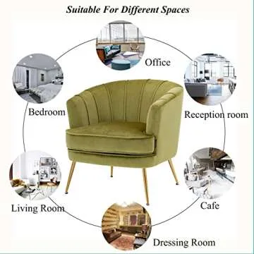 Artechworks Modern Velvet Barrel Chair Accent Armchair with Golden Legs for Living Room Bedroom Home Office, Channel Tufted Back Club Chair, Grass Green