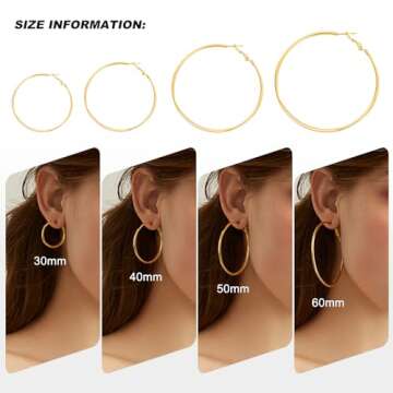 PICKBEAU Gold Large Hoop Earrings for Women | 14K Real Gold Plated Hypoallergenic Big Round Circle Hoops Women's Loop Earrings Set for Women(30/40/50/60mm)