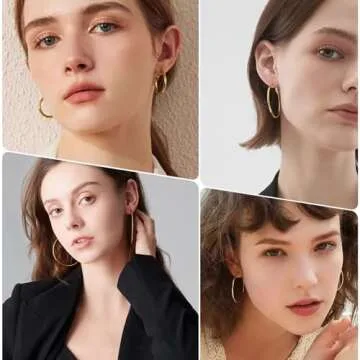 PICKBEAU Gold Large Hoop Earrings for Women | 14K Real Gold Plated Hypoallergenic Big Round Circle Hoops Women's Loop Earrings Set for Women(30/40/50/60mm)