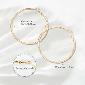 PICKBEAU Gold Large Hoop Earrings for Women | 14K Real Gold Plated Hypoallergenic Big Round Circle Hoops Women's Loop Earrings Set for Women(30/40/50/60mm)