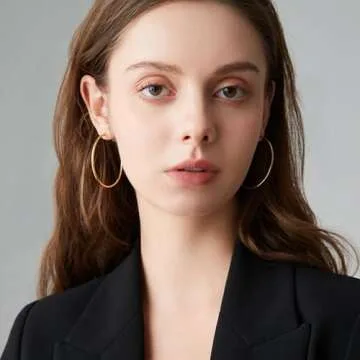 PICKBEAU Gold Large Hoop Earrings for Women | 14K Real Gold Plated Hypoallergenic Big Round Circle Hoops Women's Loop Earrings Set for Women(30/40/50/60mm)