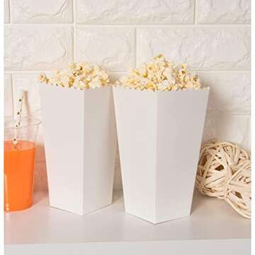 BLUE PANDA 100 Pack White Popcorn Boxes Bulk for Party - White Popcorn Containers for Movie Night & ...