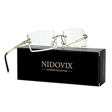NIDOVIX Rimless Rectangle Sunglasses For Women Men Fashion Frameless UV400 Protection Lens Glasses (Clear Lens)