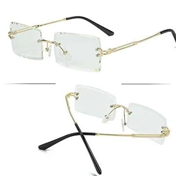 NIDOVIX Rimless Rectangle Sunglasses For Women Men Fashion Frameless UV400 Protection Lens Glasses (Clear Lens)
