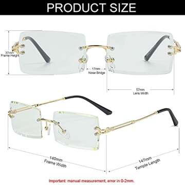 NIDOVIX Rimless Rectangle Sunglasses For Women Men Fashion Frameless UV400 Protection Lens Glasses (Clear Lens)