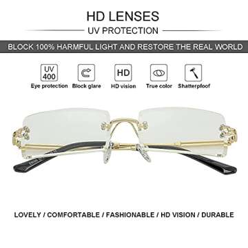NIDOVIX Rimless Rectangle Sunglasses For Women Men Fashion Frameless UV400 Protection Lens Glasses (Clear Lens)