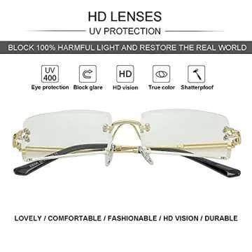 NIDOVIX Rimless Rectangle Sunglasses For Women Men Fashion Frameless UV400 Protection Lens Glasses (Clear Lens)