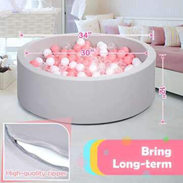 Moncoland Round Foam Kids Ball Pit for Toddlers, Large Baby Ball Pit with Soft Sponge Kids Play Tent Ball Pool, Children Gift Idea for Baby Infant Indoor and Outdoor Game (Gray, No Balls)
