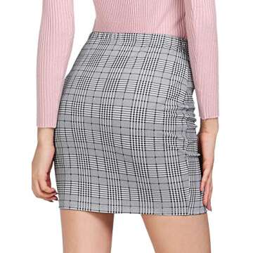 SheIn Women's Basic Stretch Plaid Mini Bodycon Pencil Skirt Small Grey