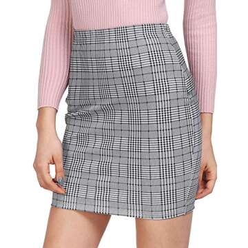 SheIn Women's Basic Stretch Plaid Mini Bodycon Pencil Skirt Small Grey