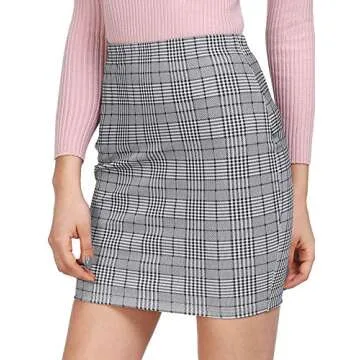 SheIn Women's Basic Stretch Plaid Mini Bodycon Pencil Skirt Small Grey
