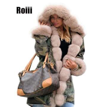 Roiii Women Military Winter Casual Outdoor Coat Hoodie Jacket Long Trench Army Green XXX-Large / 16
