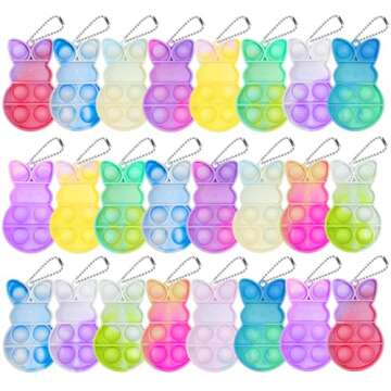 24 PCS Prefilled Easter Eggs with Bunny Pop Bubble Fidget Keychains Toy Inside Stress Reliever Toys ...