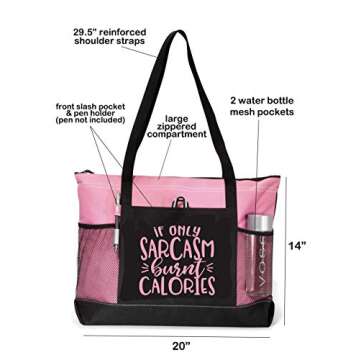 Gym Tote Bag for Women - If Only Sarcasm Burnt Calories Pink Workout Tote - Funny Gym Fitness Saying...