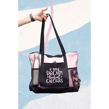 Gym Tote Bag for Women - If Only Sarcasm Burnt Calories Pink Workout Tote - Funny Gym Fitness Sayings - Fitness Tote Bag for Women (Gym Tote Bag, If Only Sarcasm Burnt Calories Pink)