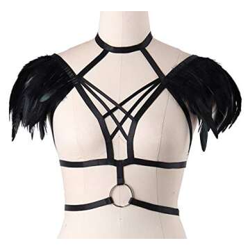 Body CAGE Women's Feathers Body Harness - Gothic Punk Strappy Bralette Adjustable