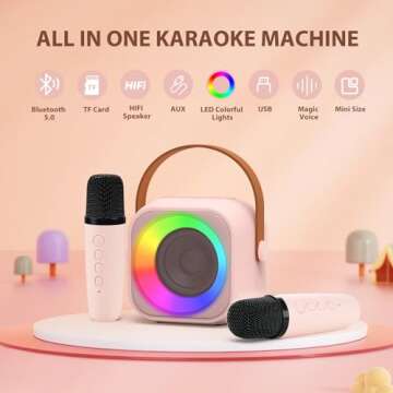 Jeefu Karaoke Machine for Kids with LED Lights, 2 Microphones, Portable Karaoke Toy