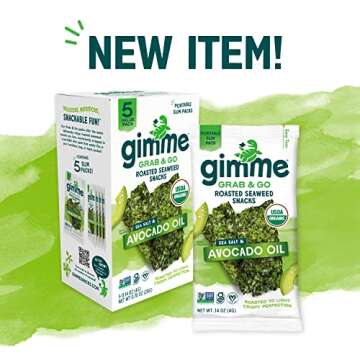 Gimme Seaweed Grab & Go - Sea Salt & Avocado Oil - 5 Count - Organic Roasted Seaweed Sheets - Keto Vegan Gluten Free - Great Source of Iodine & Omega 3’s - Healthy On-The-Go Snack for Kids Adults