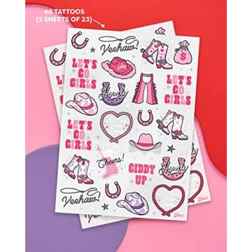 xo, Fetti Rodeo Birthday Party Temporary Tattoos - 46 silver Styles | Birthday Decorations, Giddy Up Cowgirl Accessory, Rodeo Western Theme Favor, Nashville Gift + Cow Print Supplies