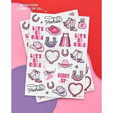 xo, Fetti Rodeo Birthday Party Temporary Tattoos - 46 silver Styles | Birthday Decorations, Giddy Up Cowgirl Accessory, Rodeo Western Theme Favor, Nashville Gift + Cow Print Supplies