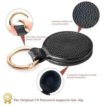 Niveaya Hat Clip for Travel - Magnetic Hat Clip Storage, Travel Hat Hooks, Vacation Beach Cruise Essentials Accessory Black