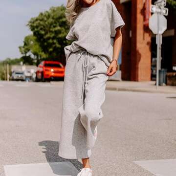 SeeLuNa Women's Textured 2 Piece Sweatsuit Set Gray