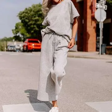 SeeLuNa Women's Textured 2 Piece Sweatsuit Set Gray