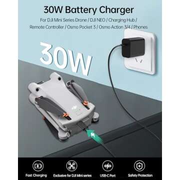 LKTOP 30W Osmo Pocket 3 Charger, USB-C Fast Charger for DJI Neo/Avata/Mini Series Drone, Osmo Pocket...