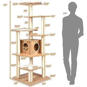 Tangkula Tall Cat Tree, 69-Inch Modern Cat Tower with Sisal Rope Scratching Posts, Wood Cat Tree with Multi-Layer Platform, Cat Condo Furniture with Washable Cushions for Indoor Cats Large Adult
