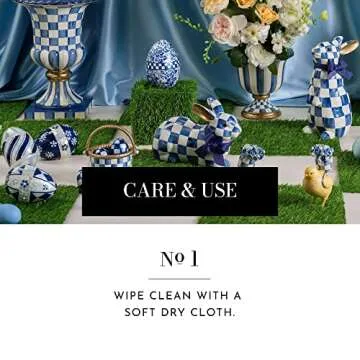 MACKENZIE-CHILDS Bunny Figurine, Rabbit Figurine Decoration for Spring, Resting Royal Check