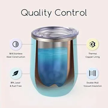 Maars Bev Stainless Steel Stemless Wine Glass Tumbler with Lid, Vacuum Insulated 12 oz Cup | Spill Proof, Travel Friendly, Fun Cocktail Drinkware - Seafoam Blue
