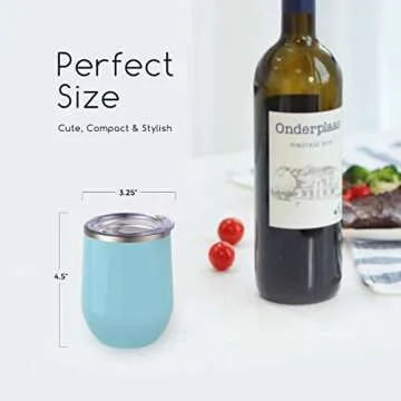 Maars Bev Stainless Steel Stemless Wine Glass Tumbler with Lid, Vacuum Insulated 12 oz Cup | Spill Proof, Travel Friendly, Fun Cocktail Drinkware - Seafoam Blue