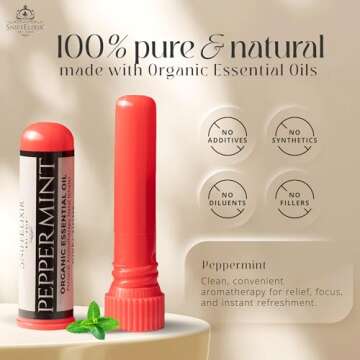 Peppermint Inhaler Nasal Stick - Aromatherapy Nasal Inhaler, Portable Nose Inhaler Stick, Non Drowsy Motion Sickness Nausea Stick with Peppermint Essential Oil for Migraine Stick, and Headache