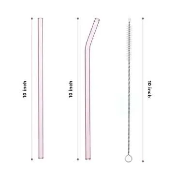 Aokdlia® Pink Glass Straws,Reusable Straws - 8 Pack of Reusable 10''x8MM Drinking Straws with 4 Cle...