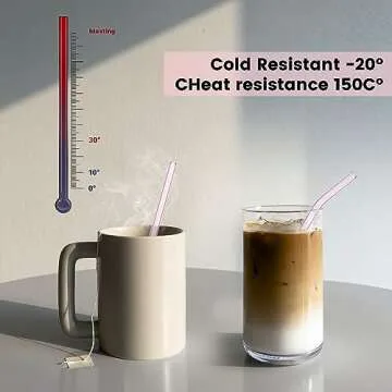 Aokdlia Pink Reusable Glass Straws for Smoothies and More