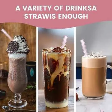 Aokdlia Pink Reusable Glass Straws for Smoothies and More