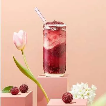Aokdlia Pink Reusable Glass Straws for Smoothies and More