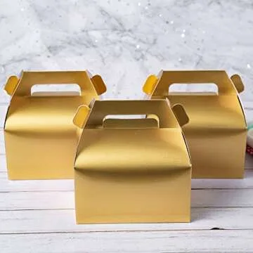 Elegant 50-Pack Gold Gable Treat Boxes for Events